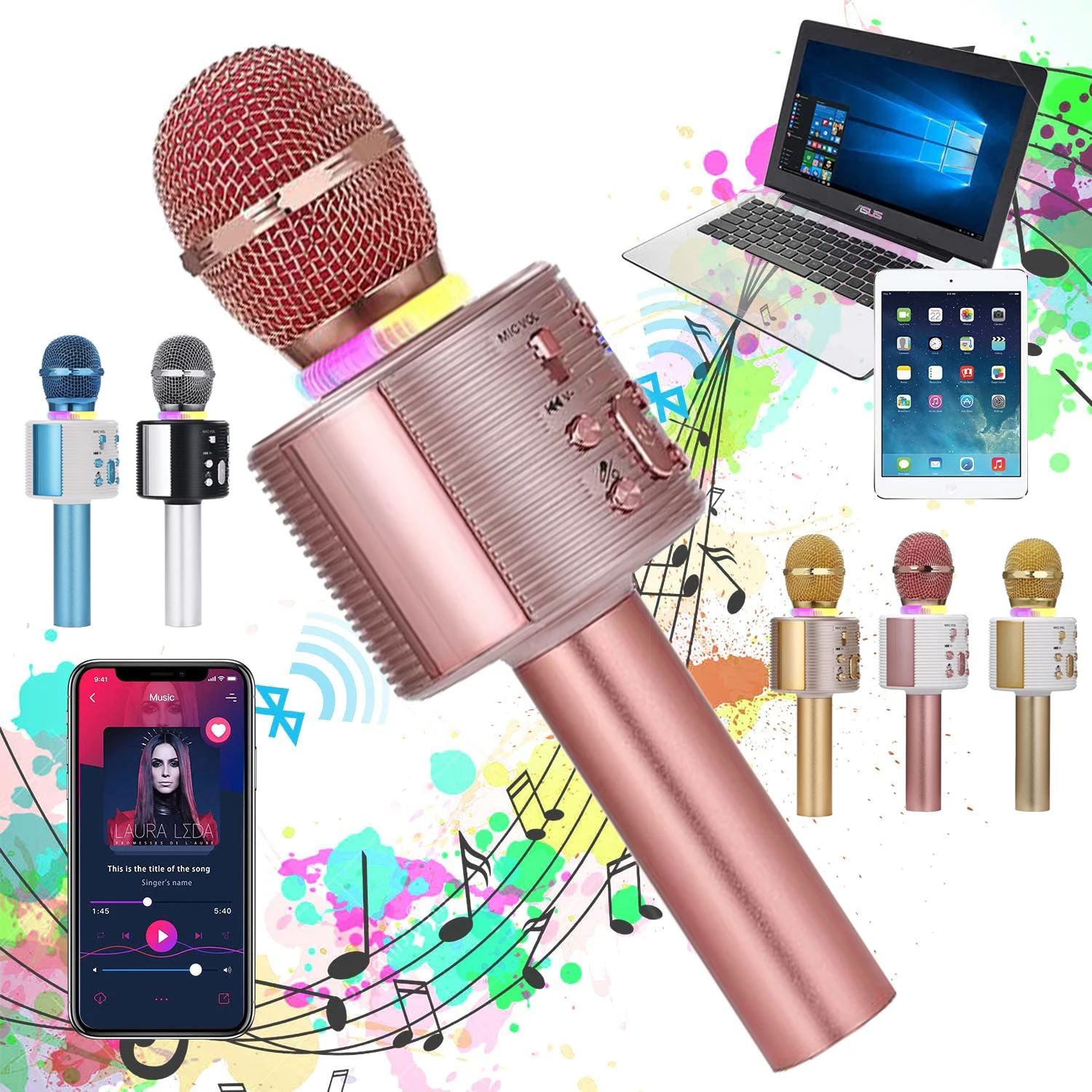 

Bluetooth Wireless Microphone Handheld Karaoke Mic USB Mini Home KTV For Music Professiona Speaker Player Singing Recorder Mic