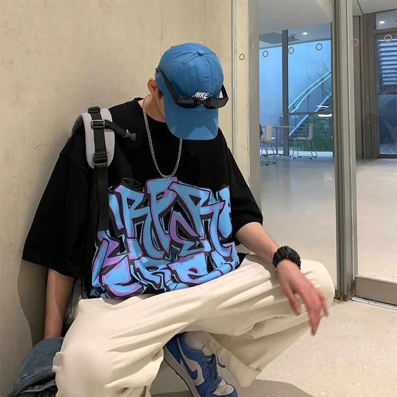 Футболка мужская с круглым вырезом тонкая летняя повседневная рубашка надписью