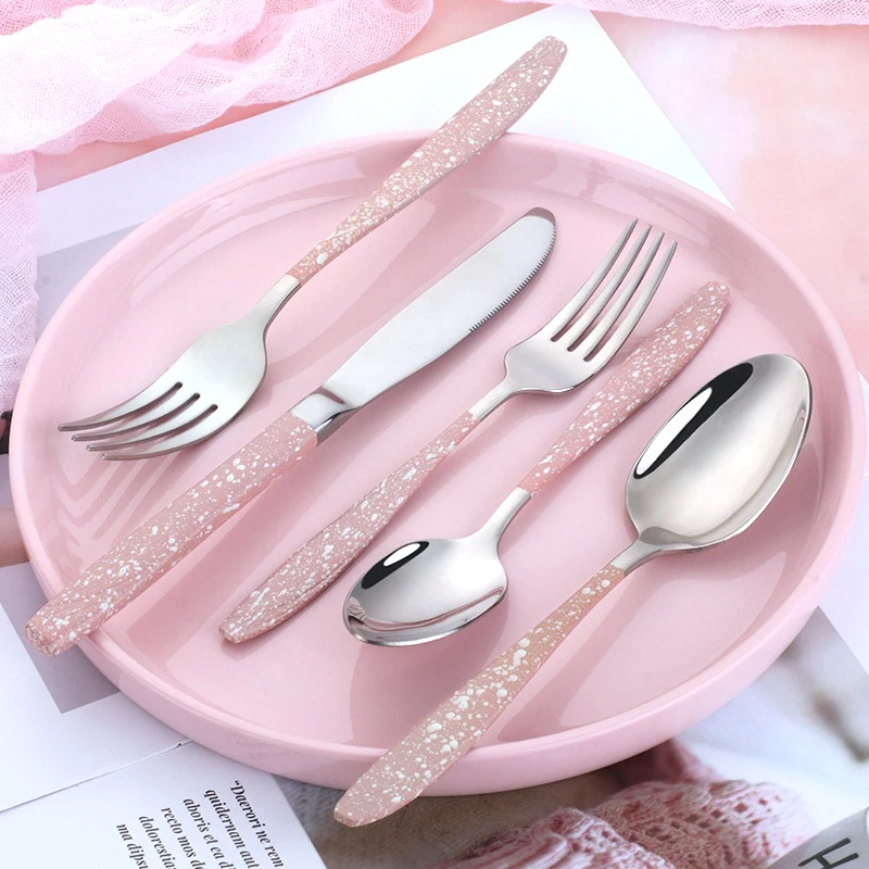 304 посуда из нержавеющей стали каменный узор Западная еда нож вилка ложка набор