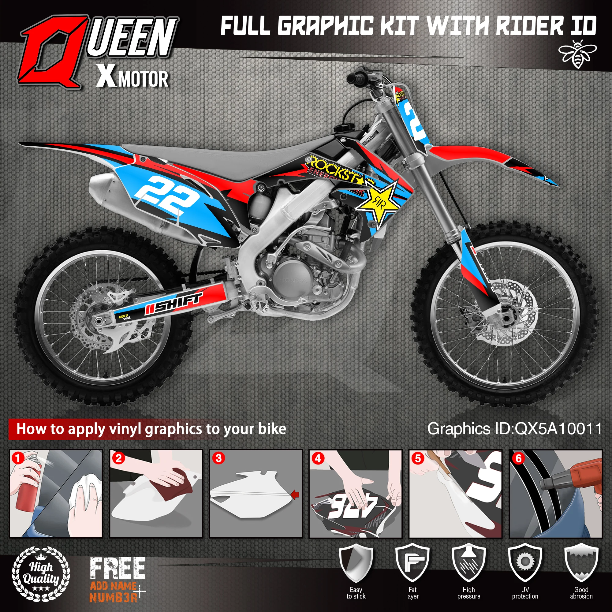 QUEEN X MOTOR Custom Team графические фоны наклейки для HONDA 2010 2011 2012 2013 CRF250R 2009-2012 CRF450R 011 |