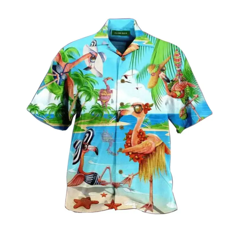 

Men Shirts 2021 Hawaiian Summer Short Sleeve Blouse Beach Holiday Tops Men Clothing Turn Down Collar Mens Shirt