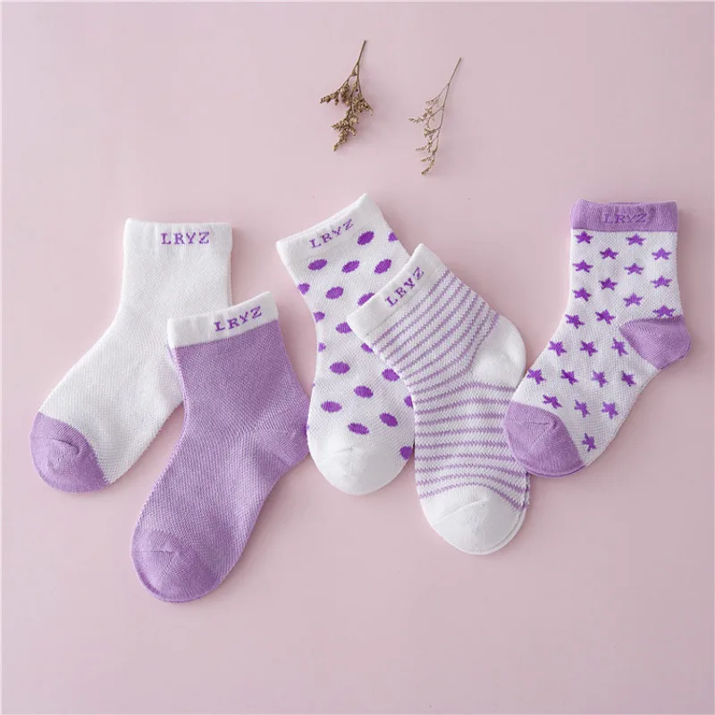 Calcetines de malla de verano para ni&ntilde;os, medias n&aacute;uticas de seda de hielo y cristal, de 0 a 6 a&ntilde;os, 5 par/lote-2
