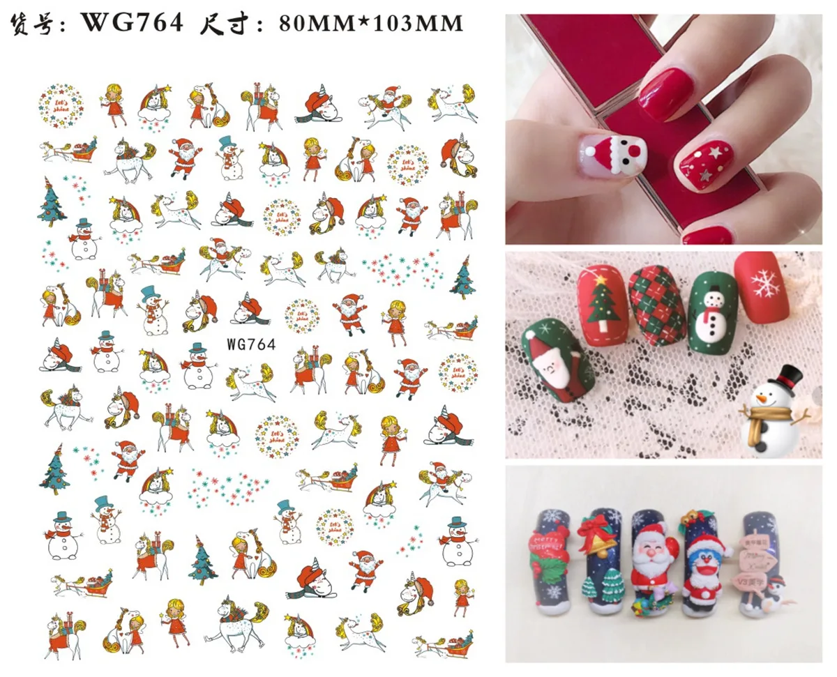 

10PCS Christmas Series Santa Claus Cartoon Elk White Snowman Nail Sticker Christmas Tree Nail Slider Decorative Beauty on Nails