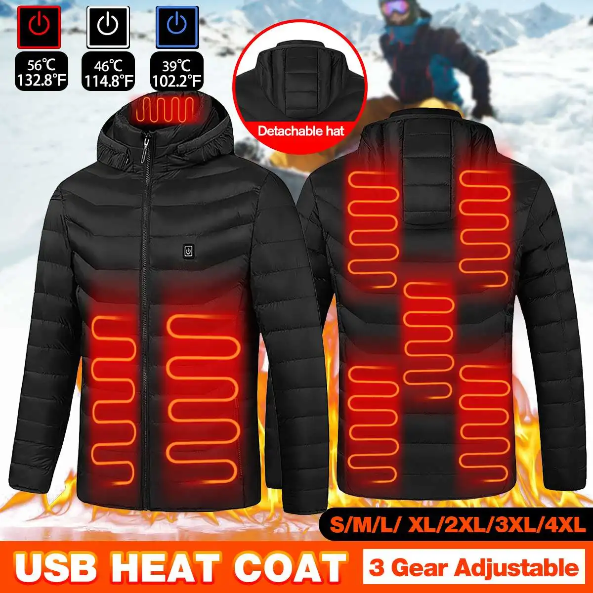 

Newest 8 Places Heated Jacket Electric Heated Long Sleeves Jackets Insole For Camping Men Women's Heated Coat USB Heated Jacket