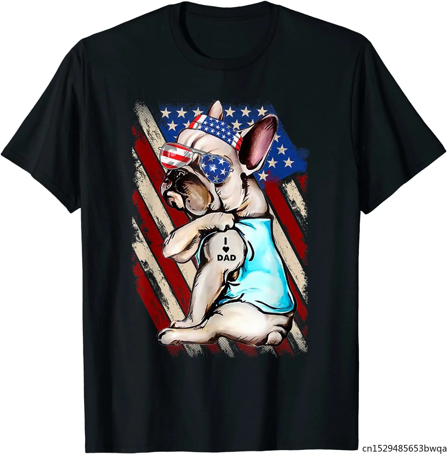 

Bulldog Has Tattoo I Love Dad Patriotic USA T-Shirt