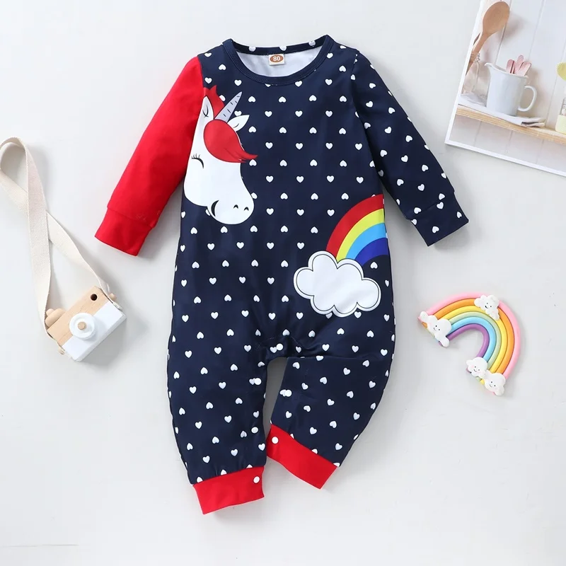 

Spring Autumn Baby Clothes Cartoon Animal Horse Rainbow Long Sleeve Baby Rompers Cotton Baby Boy Clothes Baby Girl Rompers 0-18M