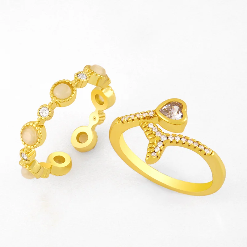 FLOLA Позолоченные камни открытые манжеты кольца для женщин Регулируемый Кристалл