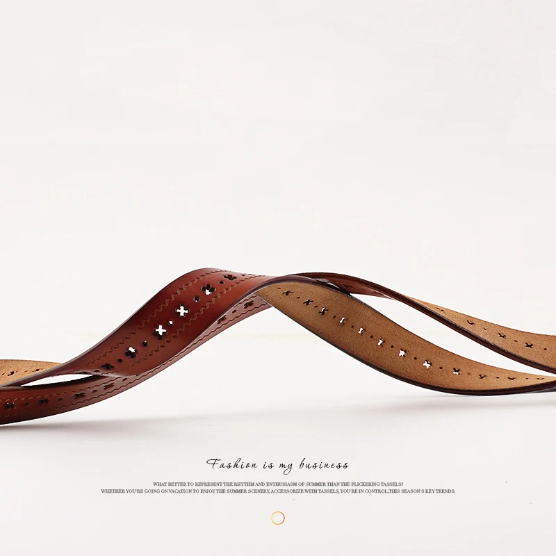 

New Design Women Leather Belt Leisure Hot Pin Buckle Waistband Gold Button Hollow Thin Belts For Women Dress Jeans Accessories