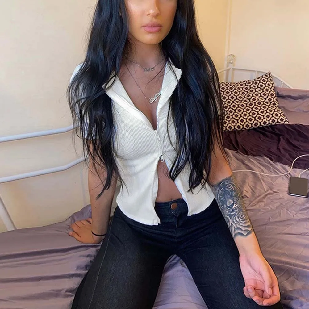 Белый черный кардиган Модный американский уличный свитер на двойной молнии