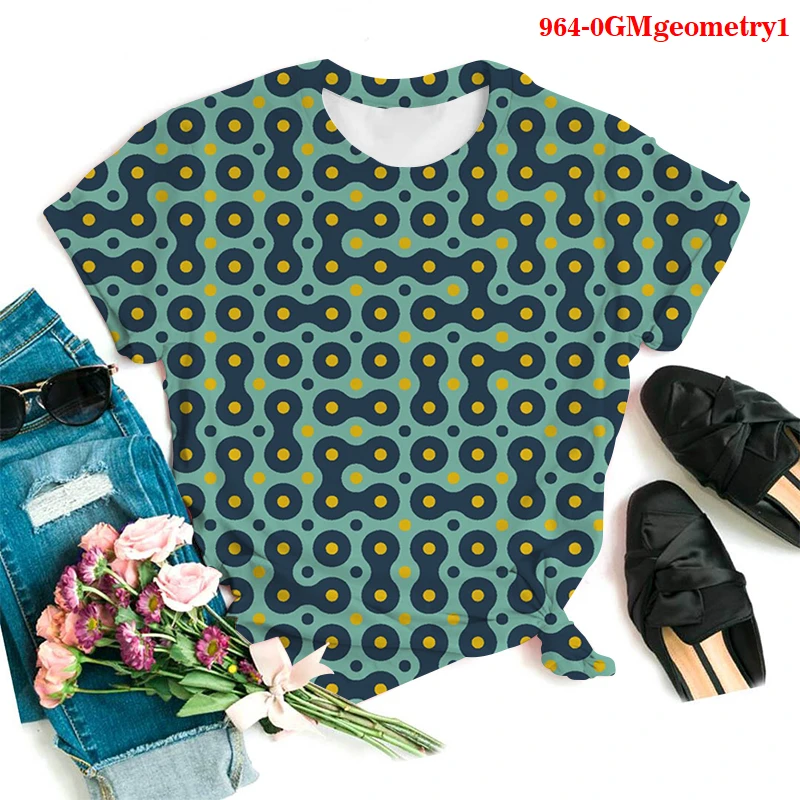 

Summer Women T Shirt Geometry Aesthetic T-shirts Plus Size Tshirt Female Short Sleeve Oversized Tshirts Casual 3D Graphic Tops