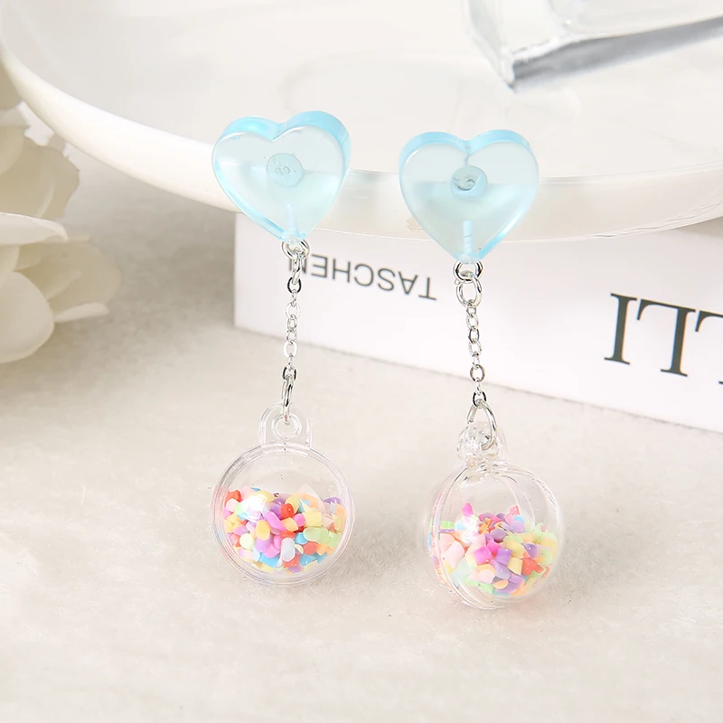 

3 Prs Cute Stud Earring Multicolours Heart Resin Ball Charms Fashion Jewelry Gift