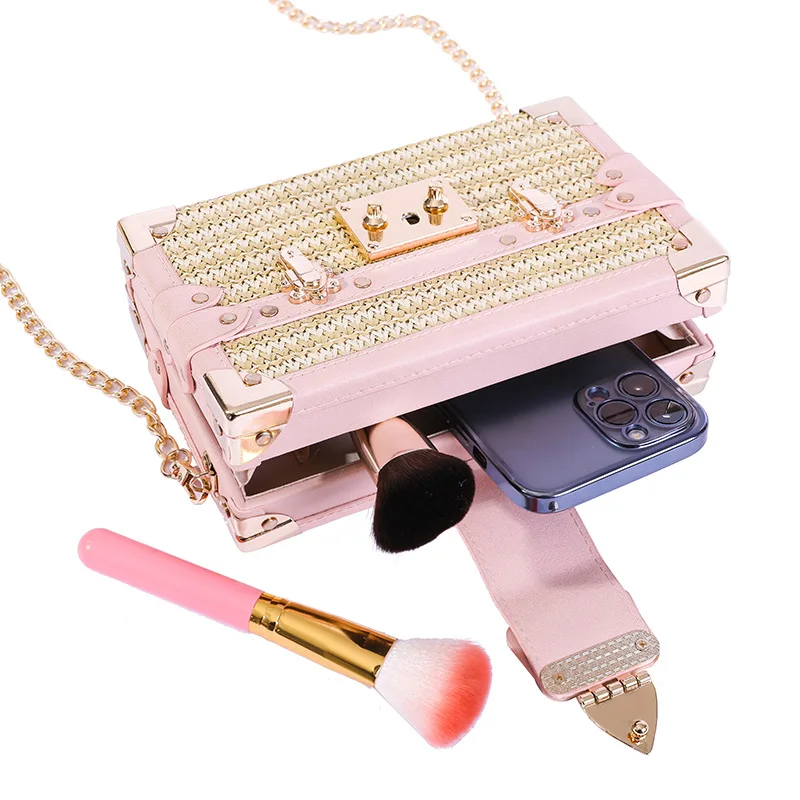 

Bags for Women 2021 New Straw Knitted Color Box Handbag Fashion Simple Shoulder Messenger Bag Purses and Handbags Make Up Bags