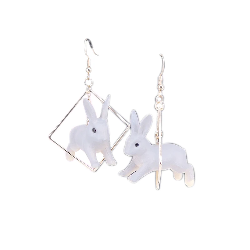 

Lovely Vivid Running Rabbit Drop Earrings Cute Animal Geometric Square Bunny Earrings Personalized Funny Jewelry Wholesale