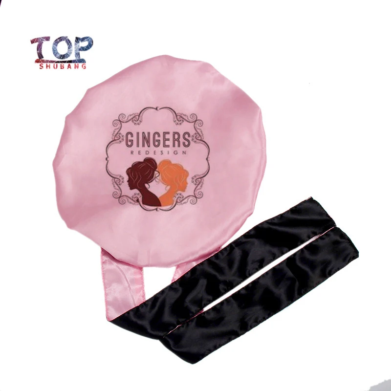 Customized Logo Wrap Bonnets With Wide Edge Control Wrap Satin Head Band Double Color Women Sleep Bonnet