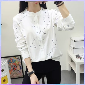 Foral Women's Cotton And Linen Tee Shirt Female V-neck Standing Collar T shirt Summer Korean Loose Tops Female Large Plus Size