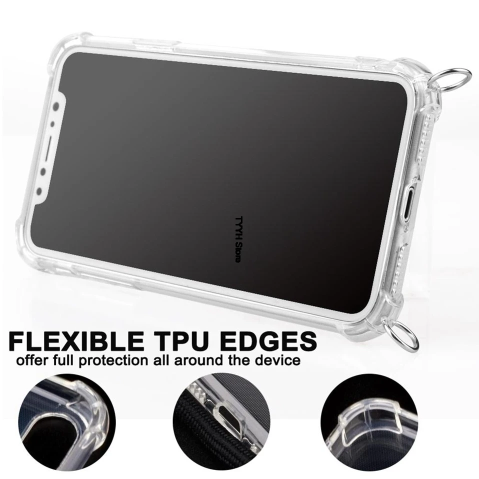 

Clear Phone Case For Huawei P40 Lite E Cases Necklace Lanyard Shoulder Strap Cord Soft TPU Phone Cover Huawei P40Lite E P40LiteE