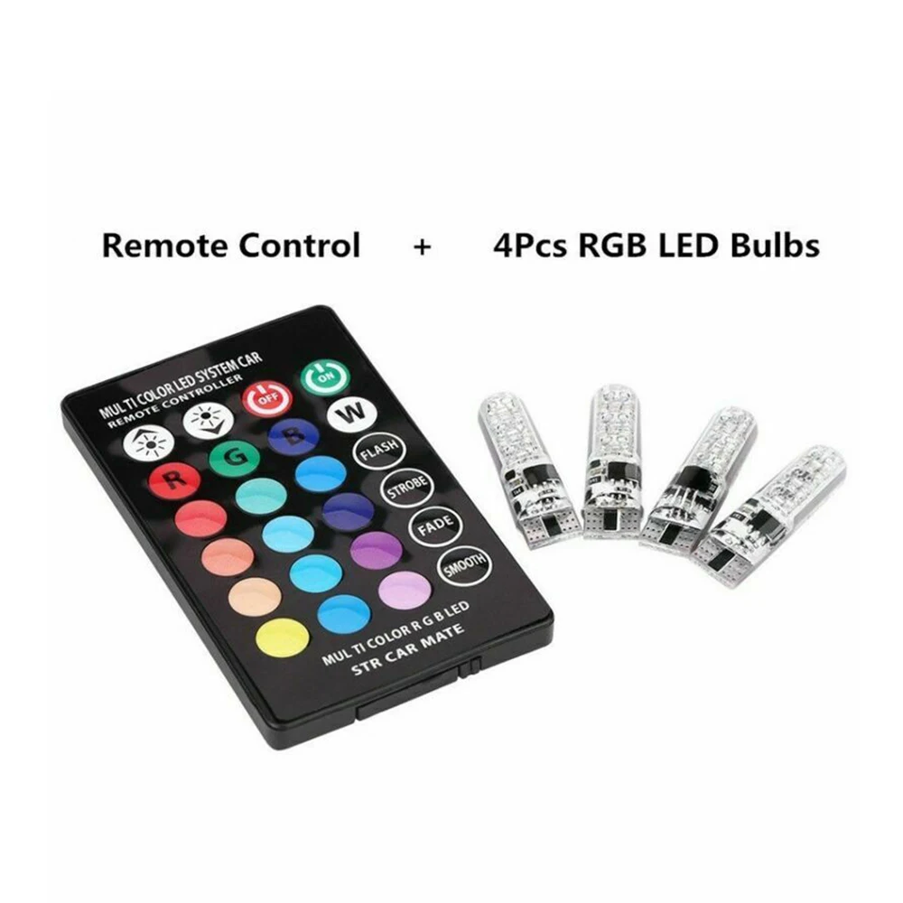 

4Pcs 5050 W5W 6SMD RGB LED Multi Color Light Car Wedge Bulbs Remote Control for Dropshipping Wholesale
