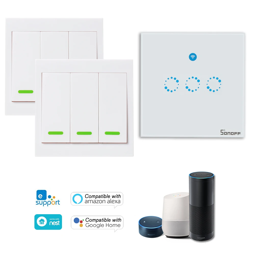 Интеллектуальный выключатель света SONOFF T1 3 Gang Smart Wi Fi настенный светильник