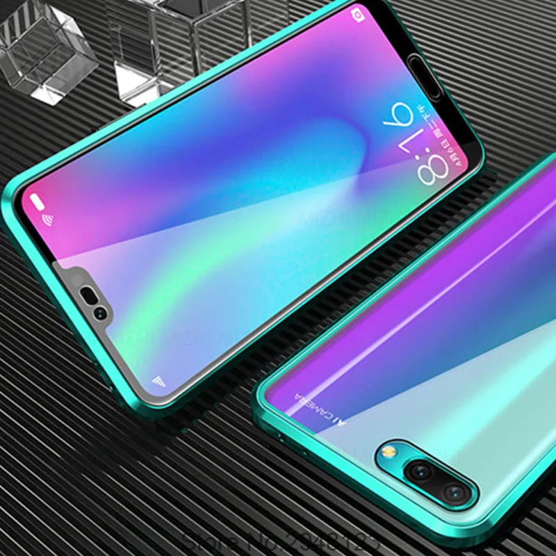 Green Магнитный чехол для huawei honor 10 облегченное закаленное стекло Двусторонняя крышка на huwei honor 10 light honer 10 lite флип-чехол - Цвет: Green