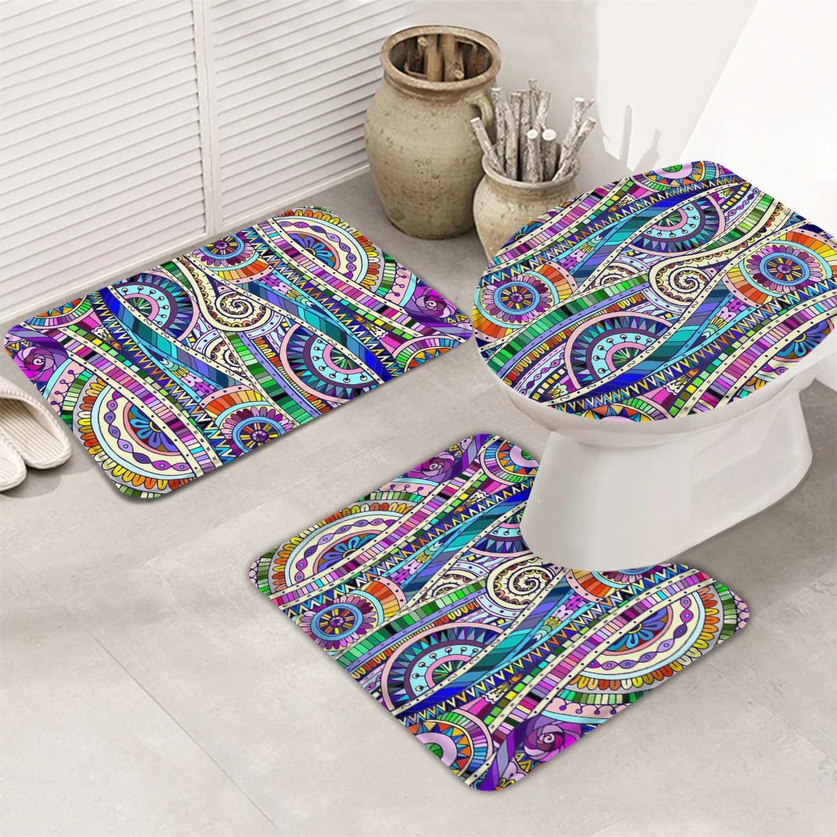 Набор ковриков для ванной в индийском этническом стиле с яркими узорами коврик