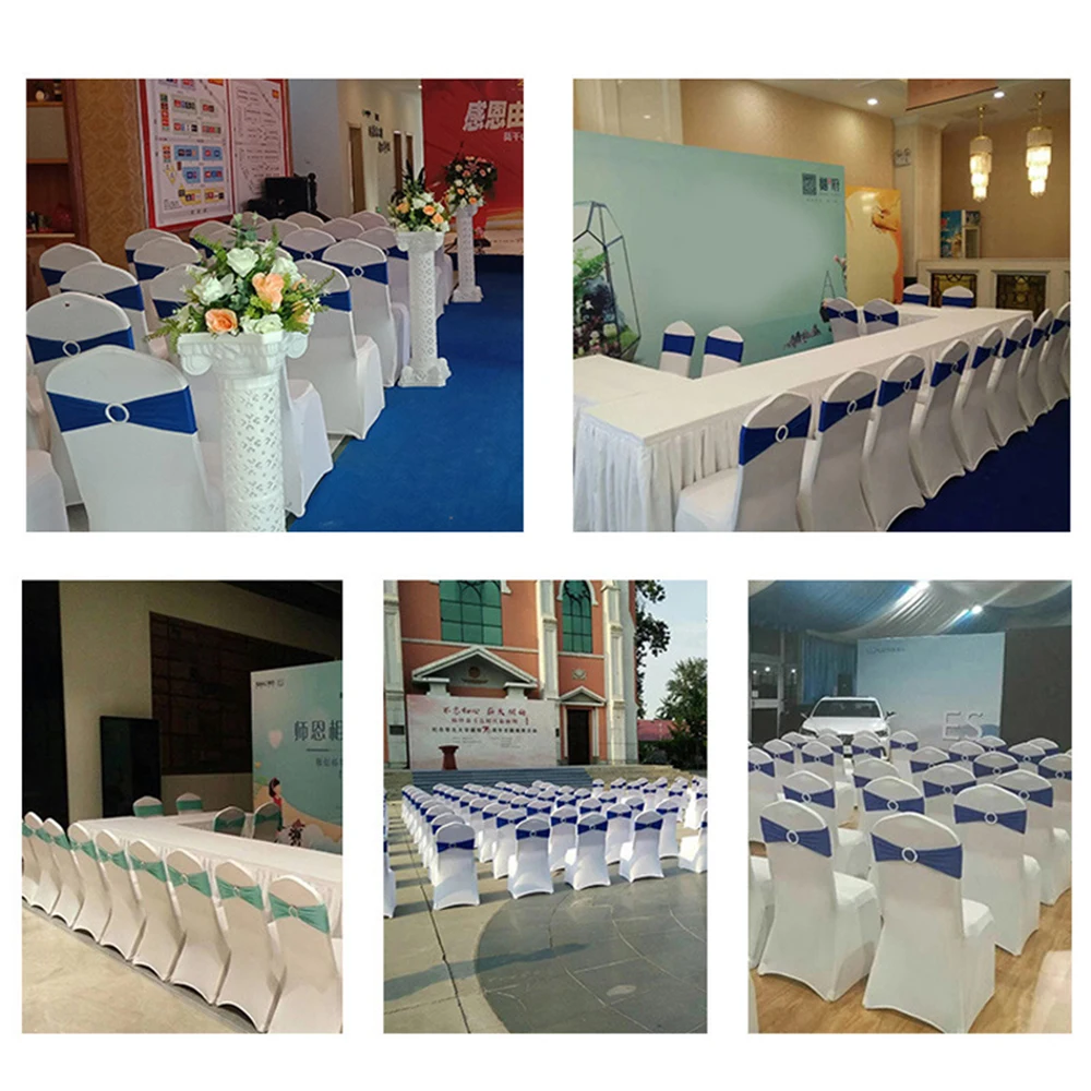 

High Quality Spandex Band Bow with Round Ring for Banquet Party Decoration Event Wedding Elastic Chair Sashes