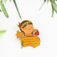 xedz ethnic girl enamel pin happy thanksgiving day plant maple leaf symbol joule head hub jewelry lapel brooch gifts to friends