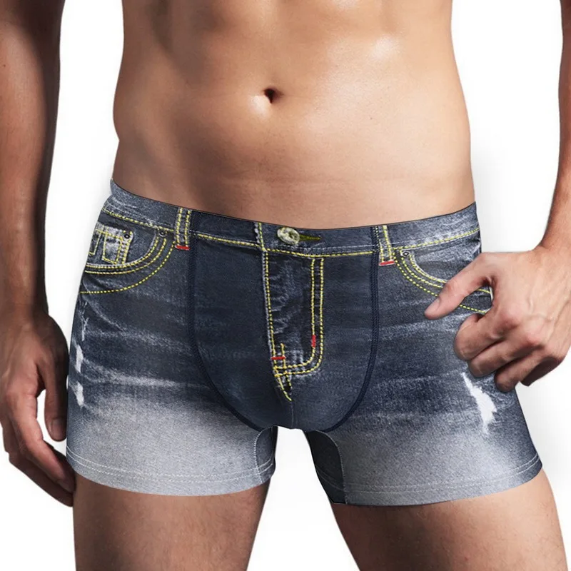 

2021 New Fashion Lmitation Jeans Print Men's Comfortable And Breathable Boxer Briefs Male U-Convex Underwear