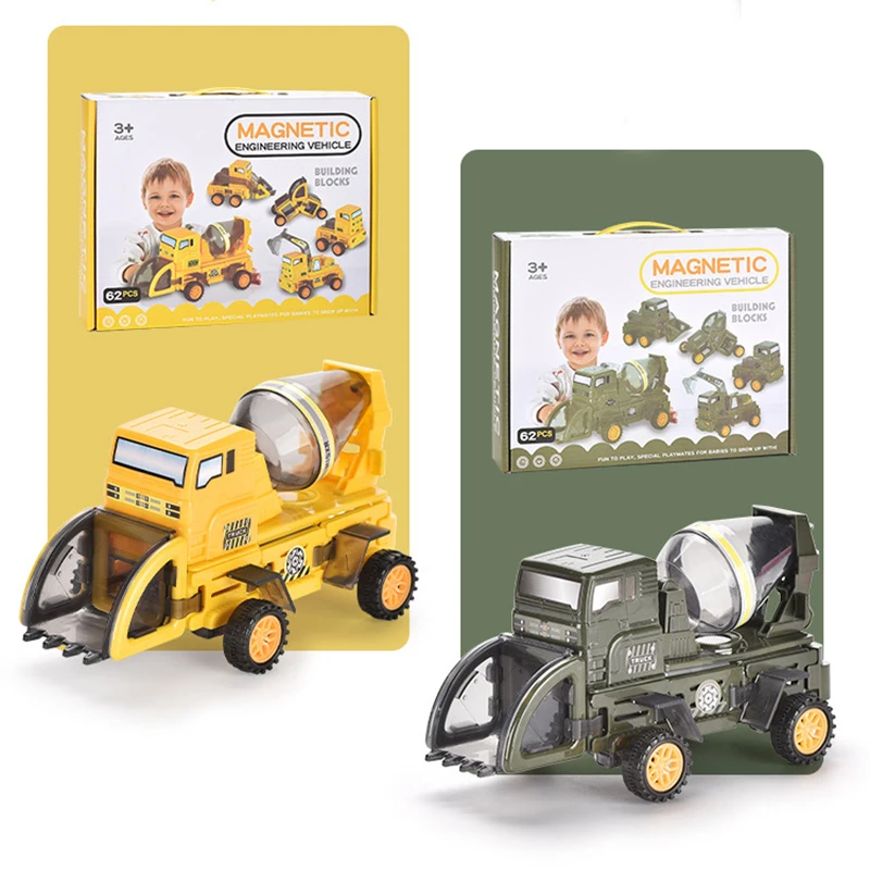 62 шт в наборе магнитные блоки грузовик строительная техника автомобиль игрушка