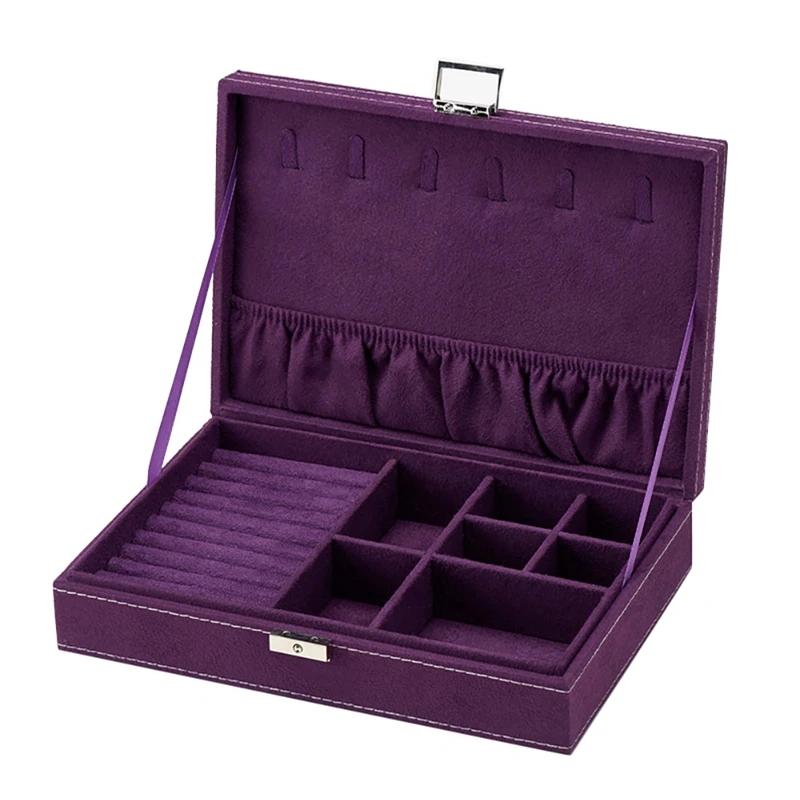 

Jewelry Box Velvet Storage Box with Lock Display Cabinet Multifunction Earring Necklace Ring Storage Box Display