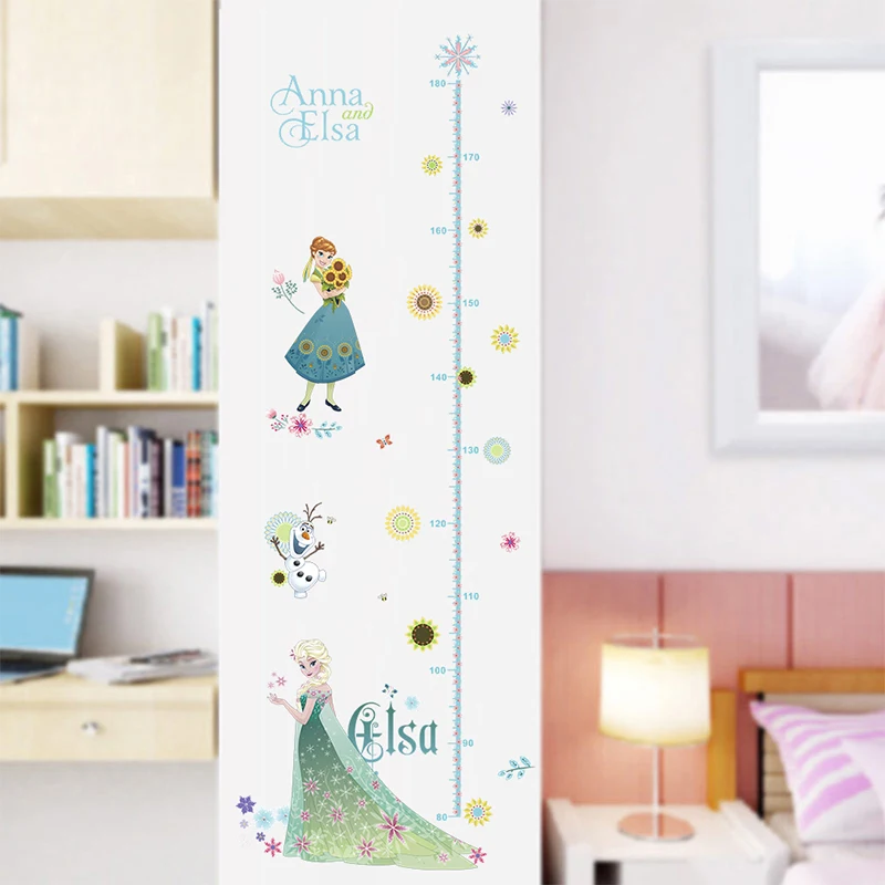 

Disney Cartoon Anna Elsa Growth Chart Wall Stickers Kids Room Home Decoration DIY Anime Frozen Wall Decals Height Measure Mural