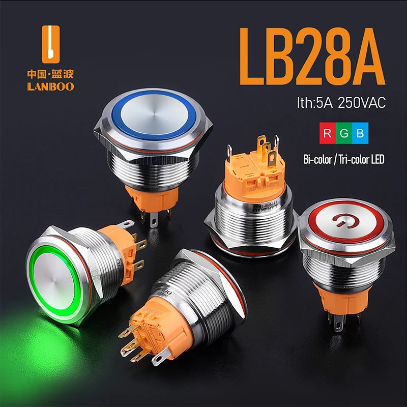 LB 28 мм 1NO1NC кольцо с подсветкой Плоская Круглая головка самоблокирующийся