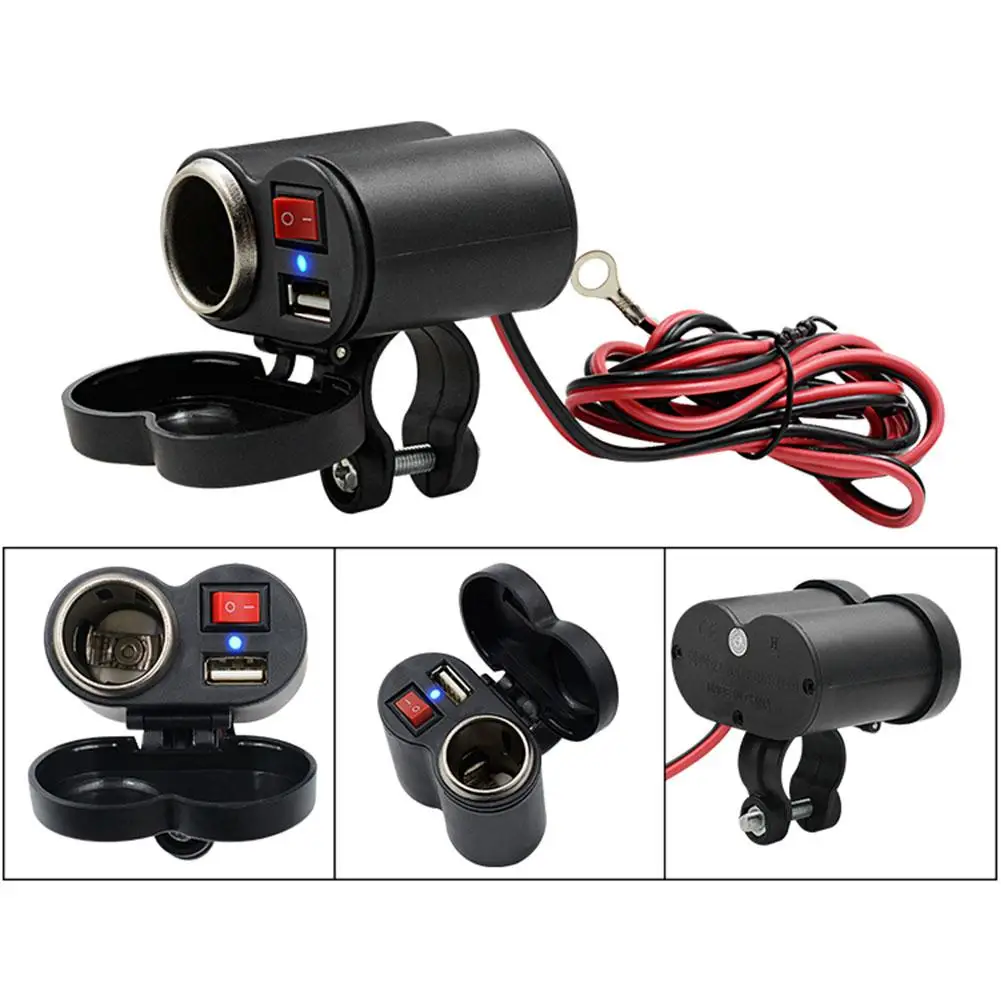 Waterproof USB Motorcycle Handlebar Charger With Cigarette Lighter Adapter Power Supply Socket for Phone Mobile DC12-45V |