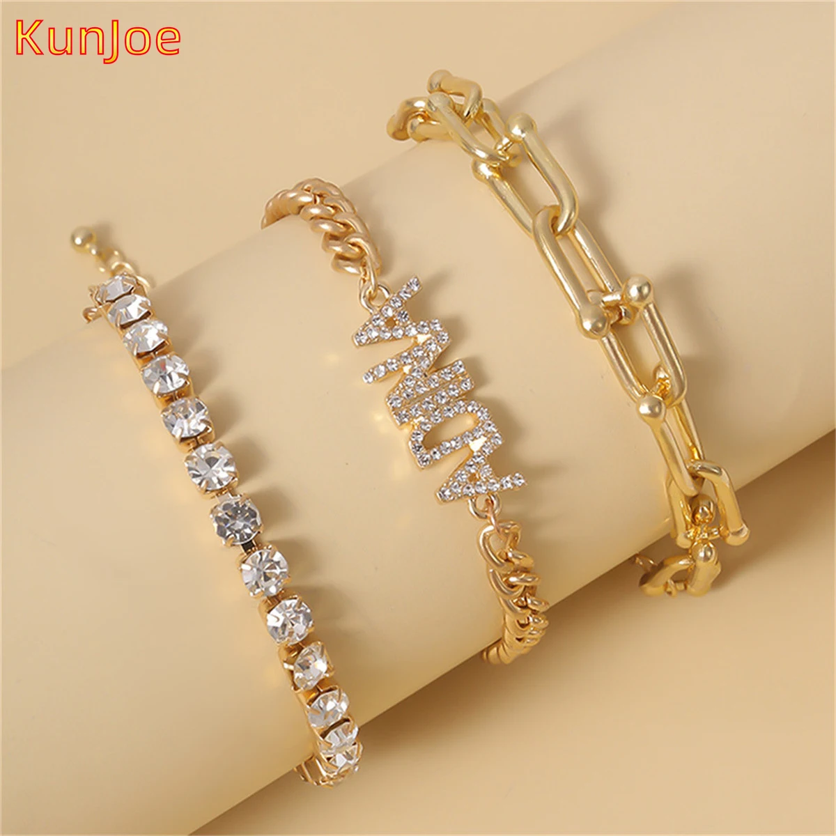 

KunJoe Bohemian Gold Color Chain Multilayer Bracelets Couples Letter Bracelet Women Rhinestone Charm Bangle Hip Hop Punk Jewelry