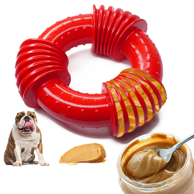 

PetQueue Pet Chew Toys Beef Flavor Ring Shape Dog Chewing Toy Non-toxic Natural Rubber Teeth Cleaning Interactive Cat Pet Toy