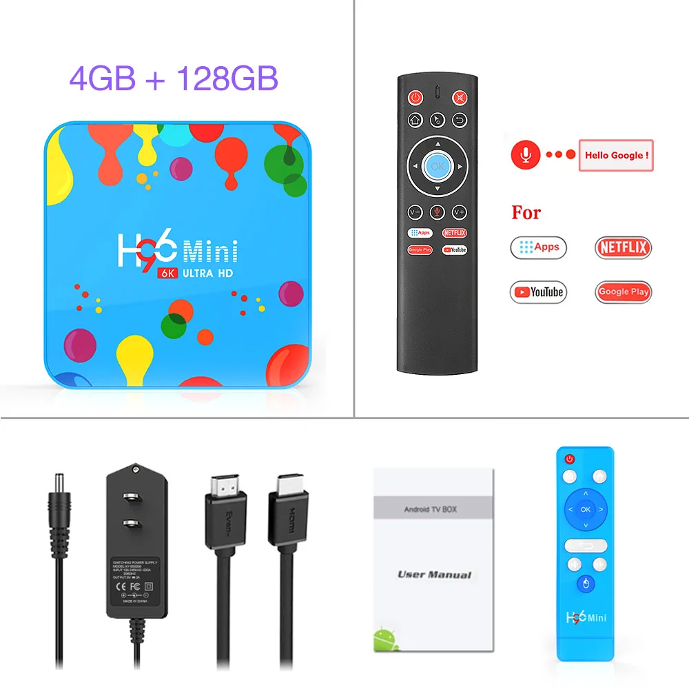 4G 128G T1 Voice R H96 Мини Android 9,0 ТВ приставка Allwinner H6 6K H.265 USD3.0 двойной Wifi HDR Поддержка Google плеер Youtube телеприставка 4 ГБ 32 ГБ 128 ГБ - Цвет: 4G 128G T1 Voice R