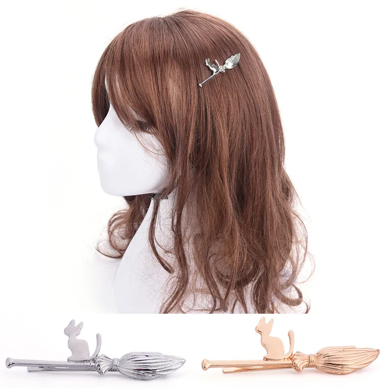 Заколки невидимки в стиле Харадзюку С мультяшным котом на волшебной метле