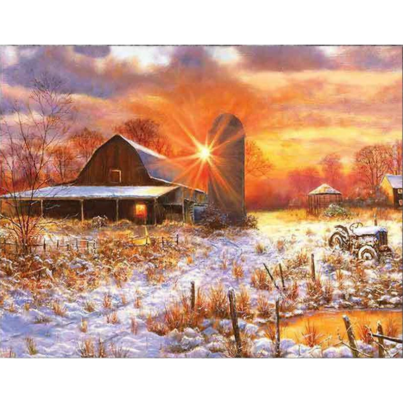YI яркий 5D алмазов картина камни в форме ромба/круглый Рождество живописный закат