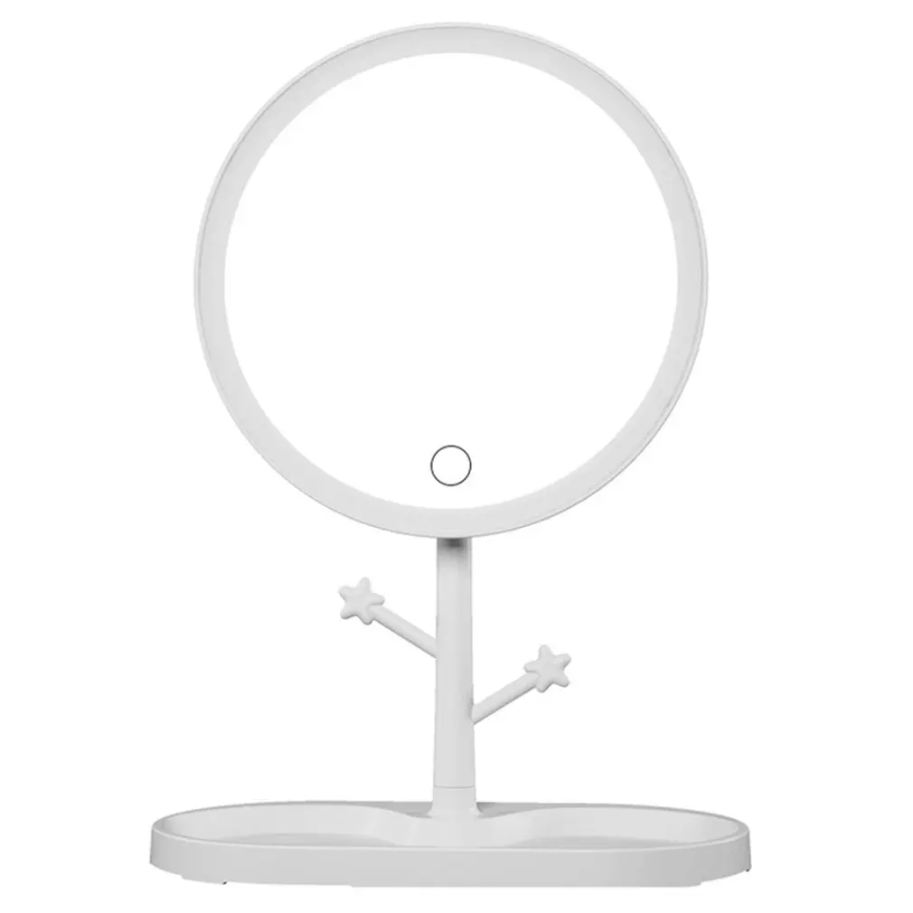 

Portable Size LED Makeup Mirror With Light Bedroom Makeup Lamp Desktop Rotating Vanity Mirror Round Shape Cosmetic Mirrors