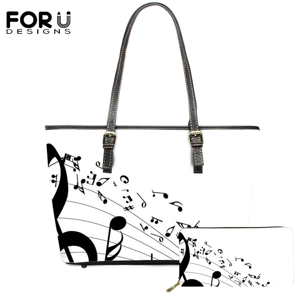 

FORUDESIGN 2021 2Pcs Fashion Shoulder Bags Wallets For Females Multicolored Notes Brand Design Large Capacity Leather Handbag