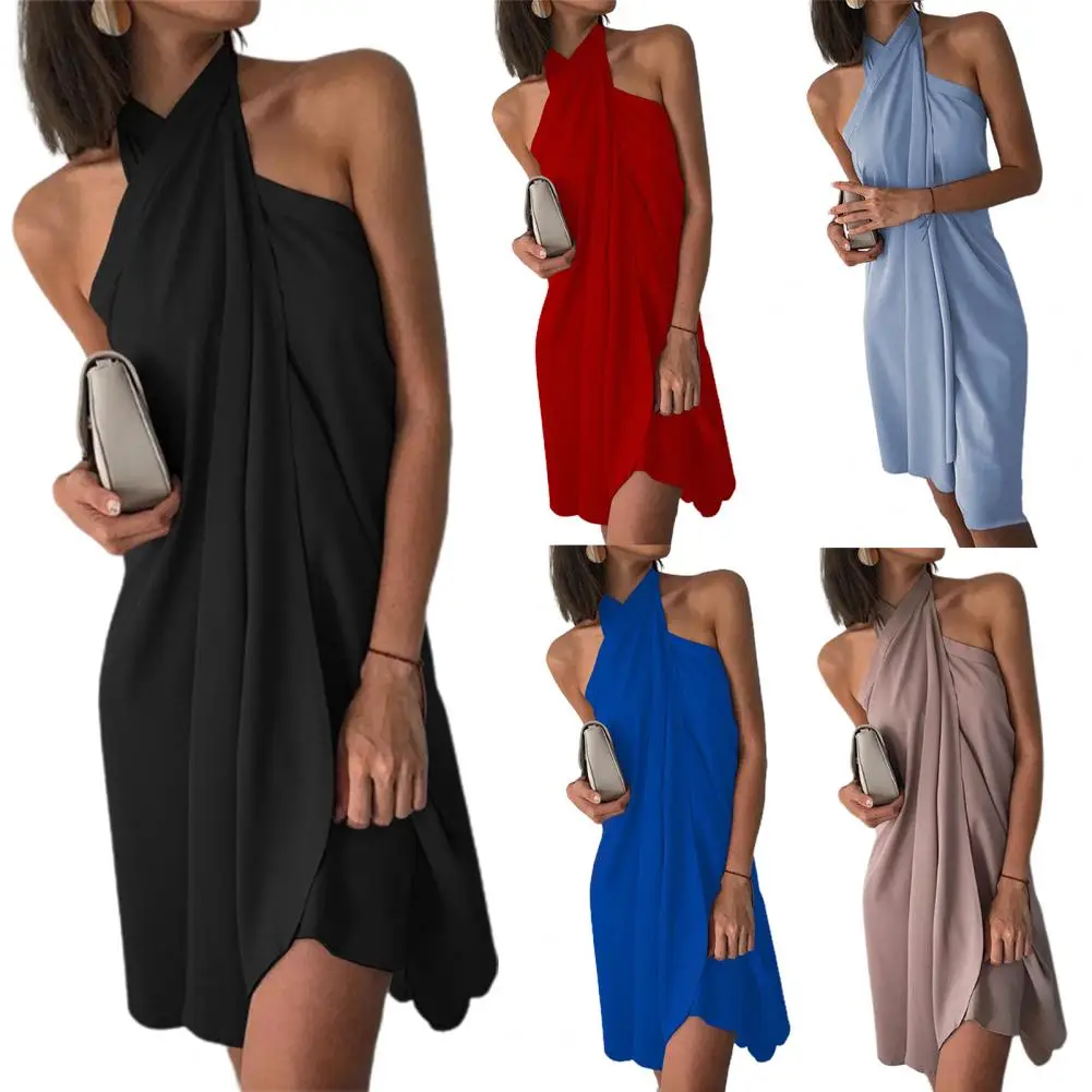 

Streetwear Sexy Halter Loose Mini Dress Elegant Dress Backless for Party