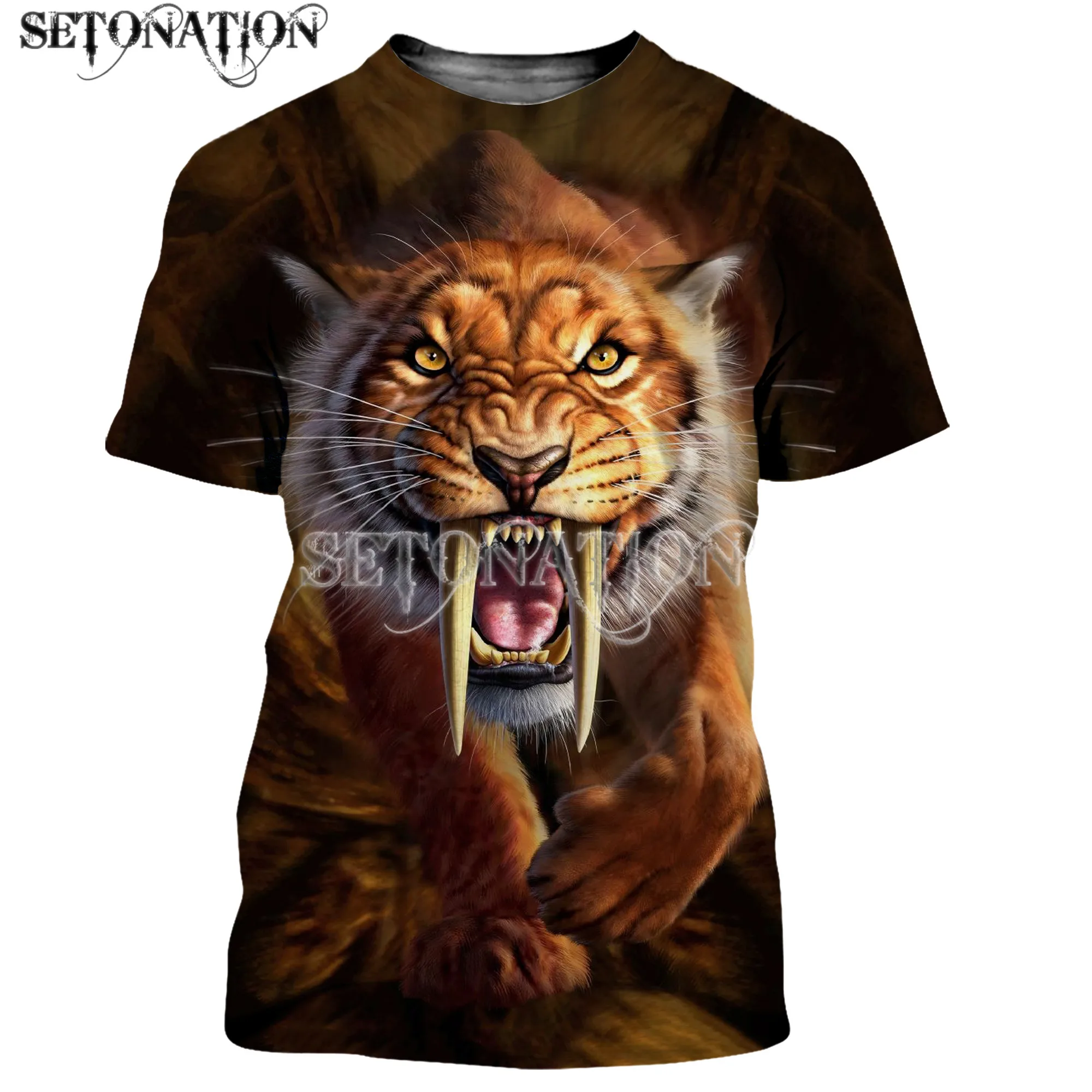 Футболка с принтом саблей зубчатый Тигр для мужчин и женщин Повседневная