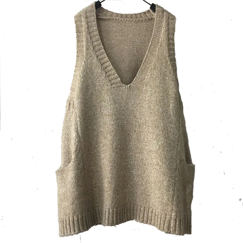 

Large Size Knit Vest Female Autumn Korean Long Loose Knitwear V-neck Women Winter Pullover Sleeveless Coat Knitting Waistcoat