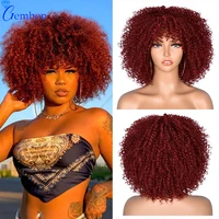 short hair afro kinky curly wig with bangs loose synthetic cosplay fluffy natural wigs for black women dark brown 10gembon