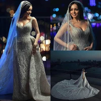 luxury dubai shining wedding dresses with cathedral train beading sequined vestidos de novia plus size bridal gowns