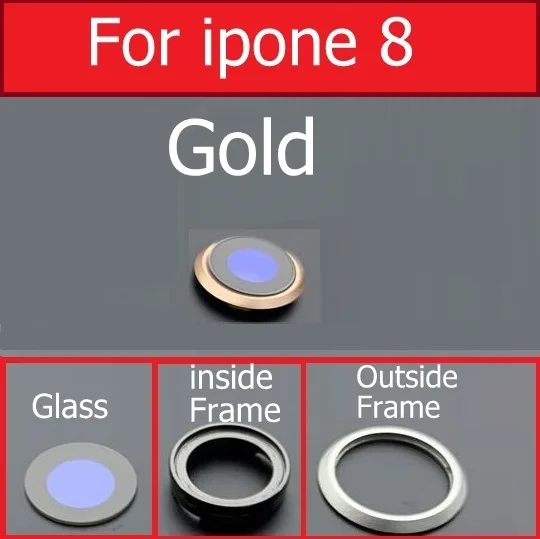 Gold For iphone 8 Задняя камера стеклянная крышка объектива с держателем рамы для iPhone 6 6S 7 8 Plus стеклянная линза камеры+ рамка запасные части - Цвет: Gold For iphone 8