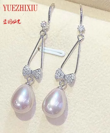 Noble jewelry Bowknot Natural 8-10MM akoya Pearl Drop Earrings 925 Sterling Silver Jewelry For Woman Gift | Украшения и
