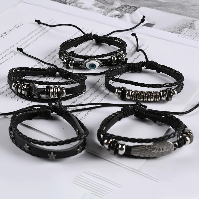 

Vintage Eyes Multi-layer Leather Bracelet Men's Fashion Braided Handmade Star Rope Wrapped Bracelets and Bracelets Men's Gifts
