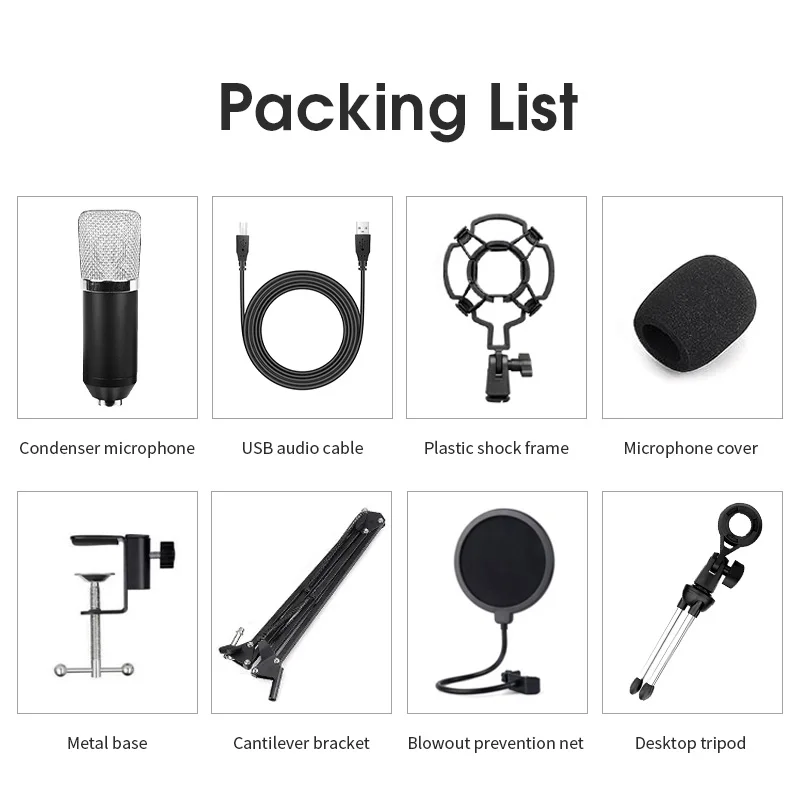 

BM700 Microphone Gaming Professional Condenser Microphones with Desktop Tripod Filter Microphone for PC Youtube Videos Recording