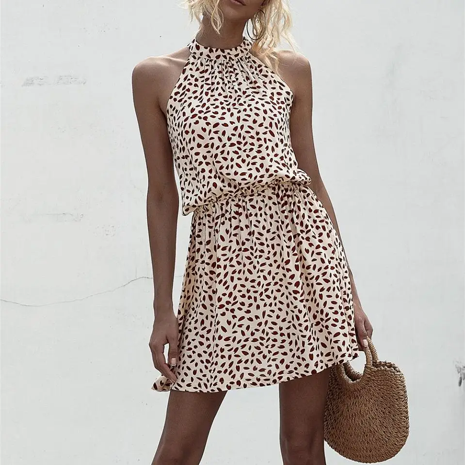 Мини платье женское летнее в горошек без рукавов|Женские платья| |