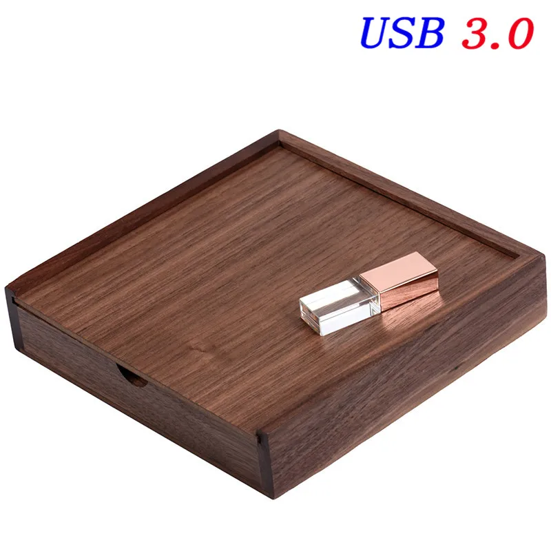 JASTER розовое золото Кристалл usb 3,0 4 ГБ/8 ГБ/16 ГБ/32 ГБ/64 ГБ Интерфейс флэш-накопитель с коробка из грецкого ореха логотип на заказ свадебный подарок - Цвет: Walnut usb box